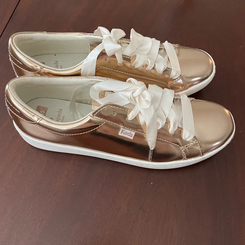 Keds Metallic Gold Sneakers with Ribbon Laces